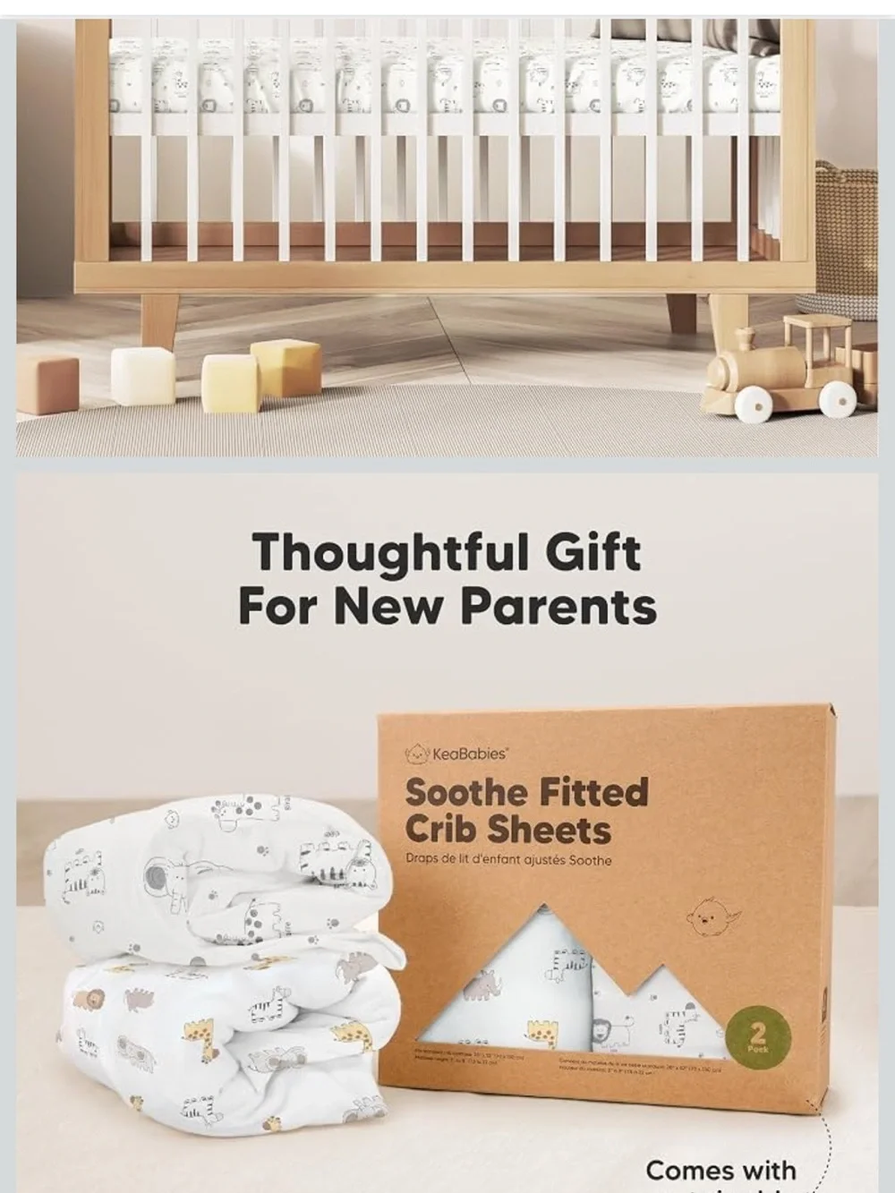 Soothe Waterproof Crib Sheets - White with Animal Print (2-Pack)